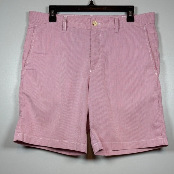 Southern Tide Women's Pink And White Seer Sucker Flat Front Chino Shorts W34 - Picture 1 of 8
